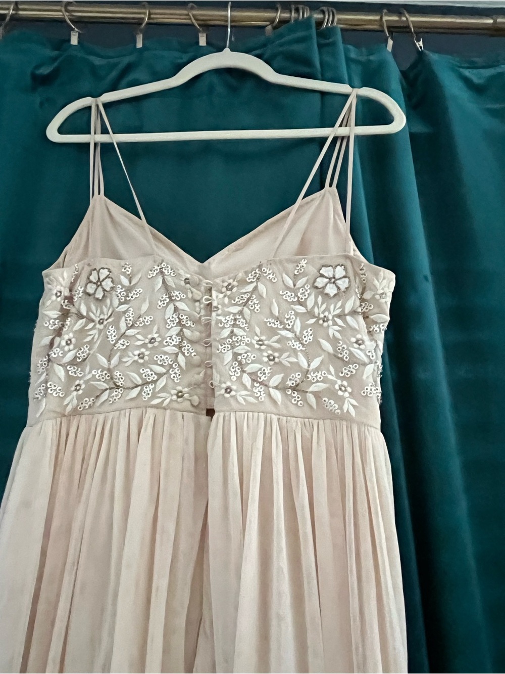 BHLDN Anthropologie Satin Bridal Dress in Pale Blush